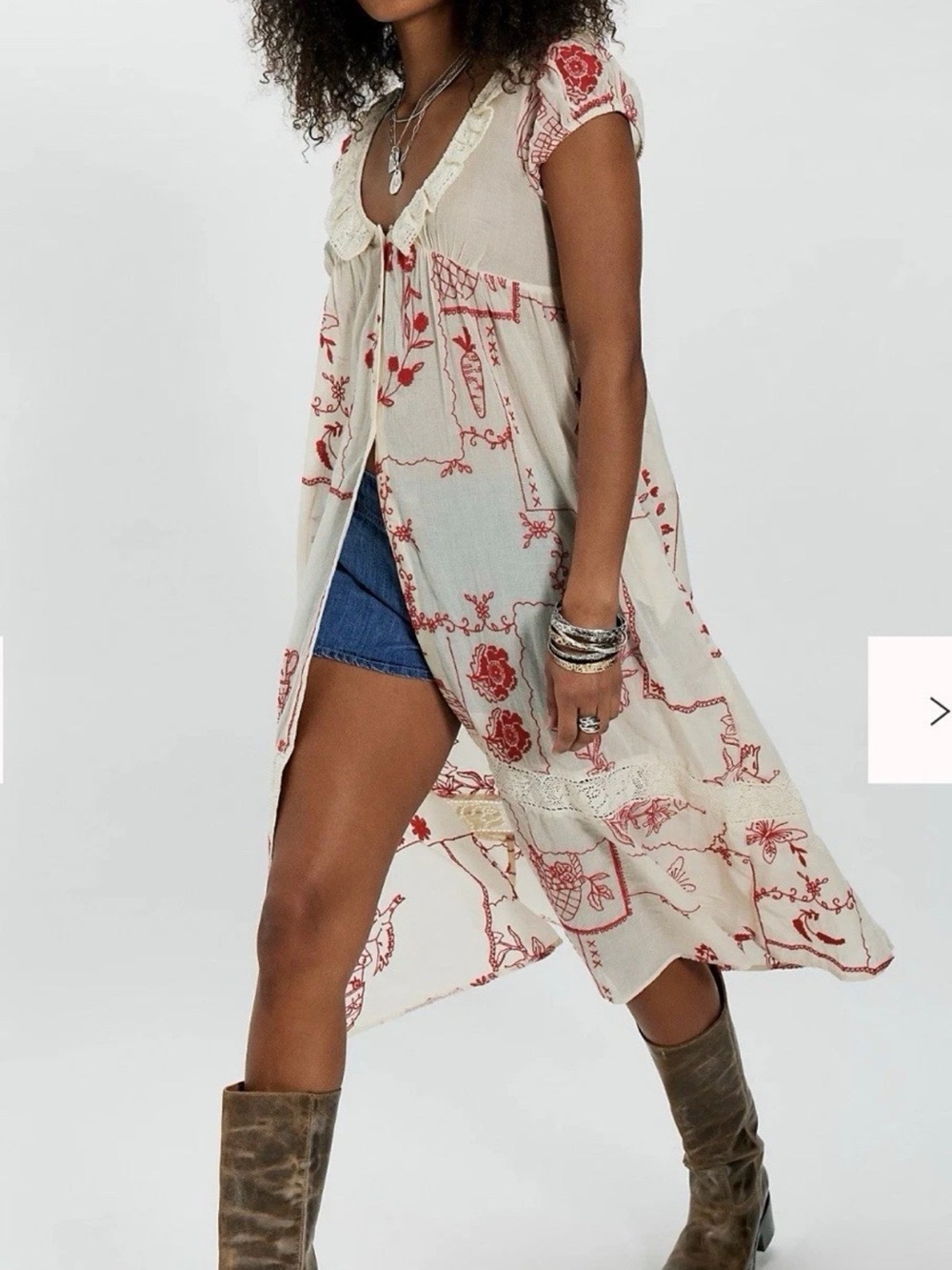 Free People Annie Embroidered Maxi Top Size XS